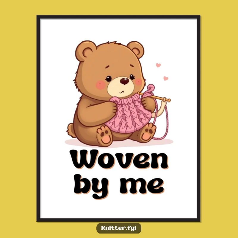 Funny Bear Knitting Digital Art: Hilarious Printable Decor for Humorous Home and Office Spaces