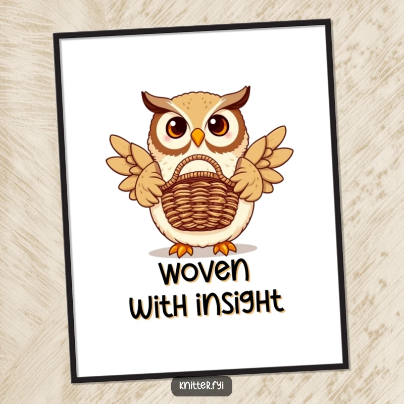 Funny owl basket digital art print of a proud owl displaying a beautifully woven basket.