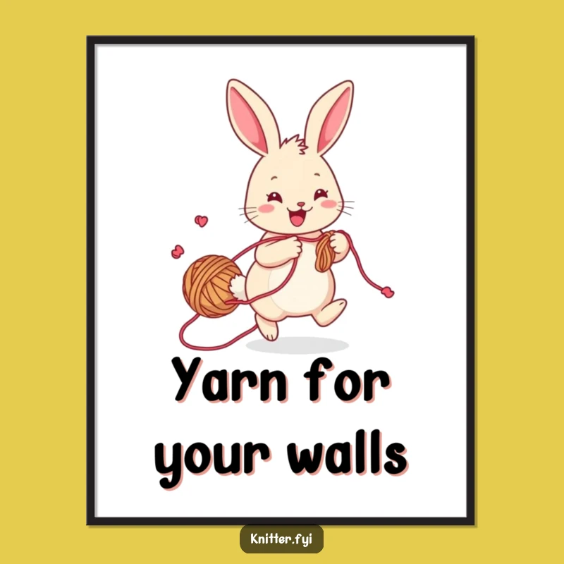 Funny Rabbit Knitting Digital Art: Playful Bunny with Yarn, Perfect Instant Funny Gift
