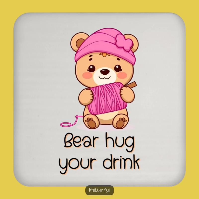 Funny Bear Cub Yarn Coaster - Protect Surfaces with Cheerful Humor