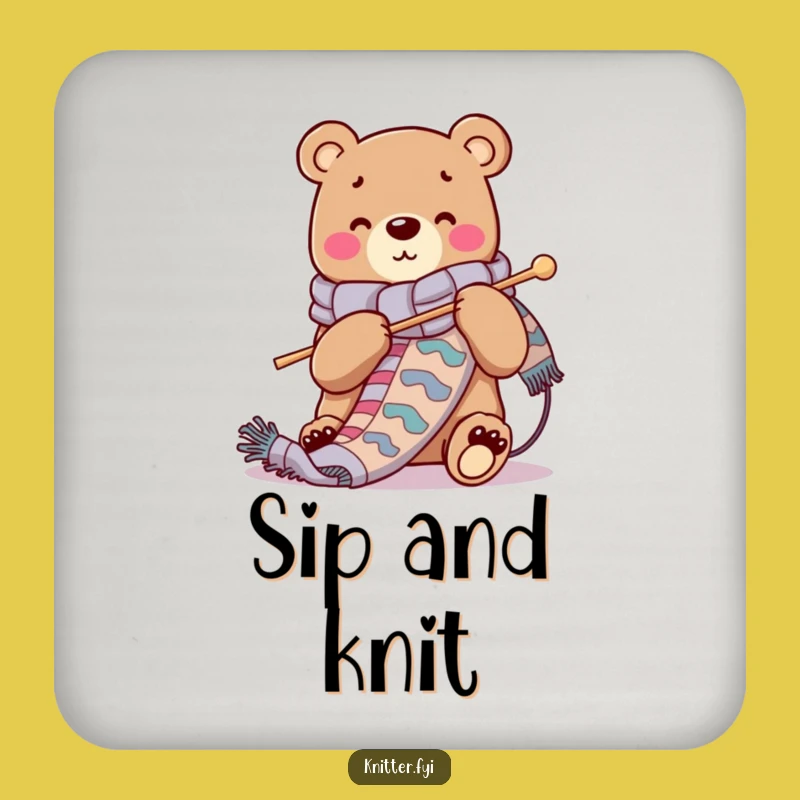 Funny Bear Knitting Scarf Coaster - Drink Protector Craft Gift