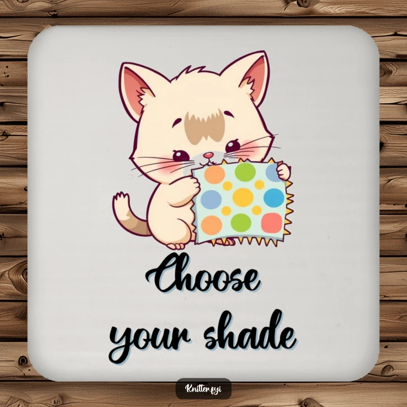 Funny drink coaster: A curious creature examines a colorful swatch, protecting surfaces with artistic charm.