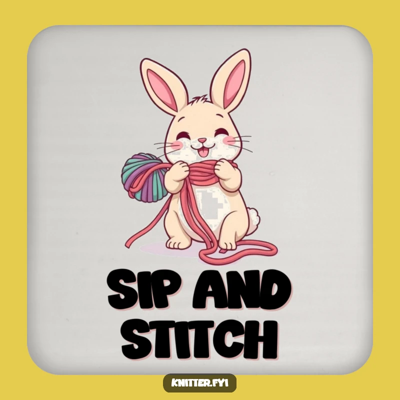 Funny Rabbit Drink Coaster: Protect Surfaces with a Happy Hare Unraveling Yarn
