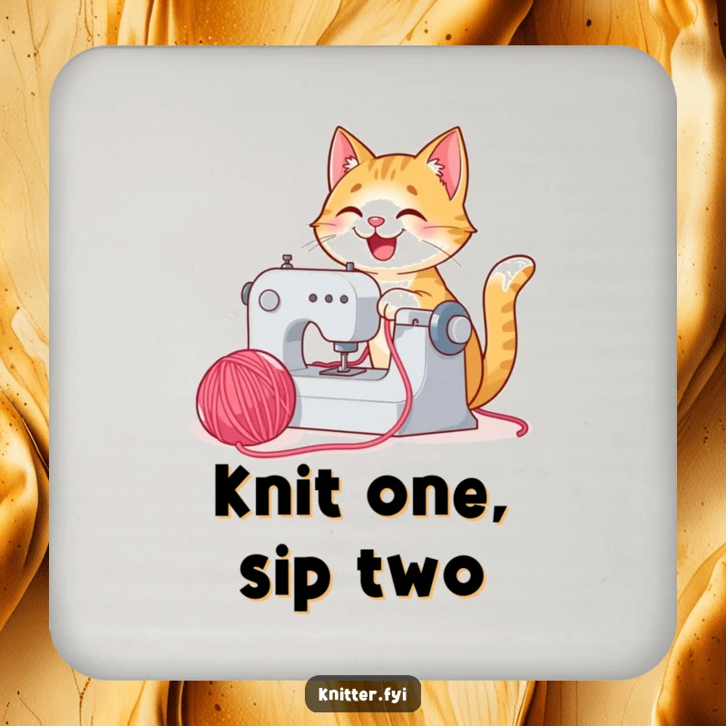 Funny happy cat coaster sewing with yarn, a protective and cute surface accessory.