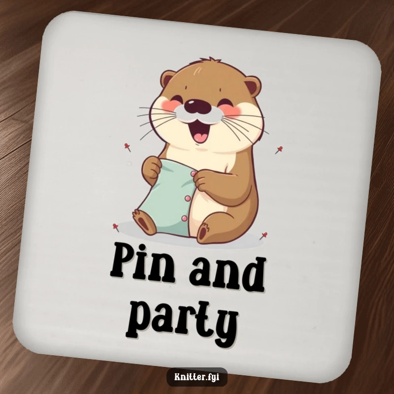 Funny excited otter coaster pinning fabric with tiny pins, a protective and cute surface accessory.