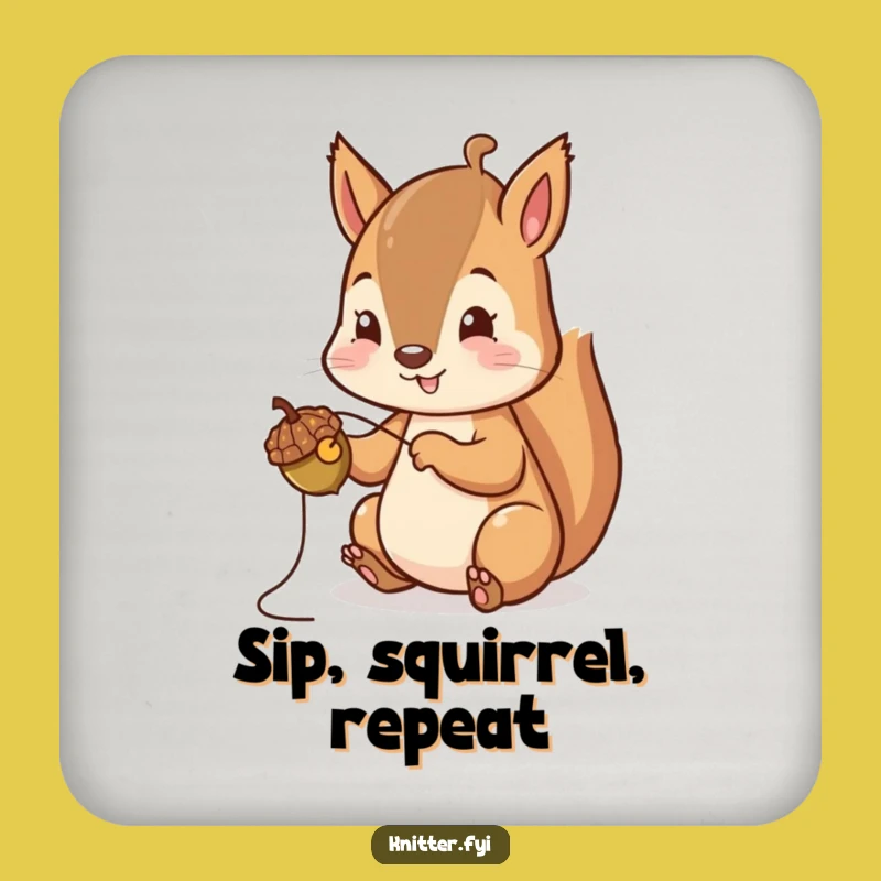 Funny Squirrel Drink Coaster: Cheerful Acorn Stitching Protection, Home Decor