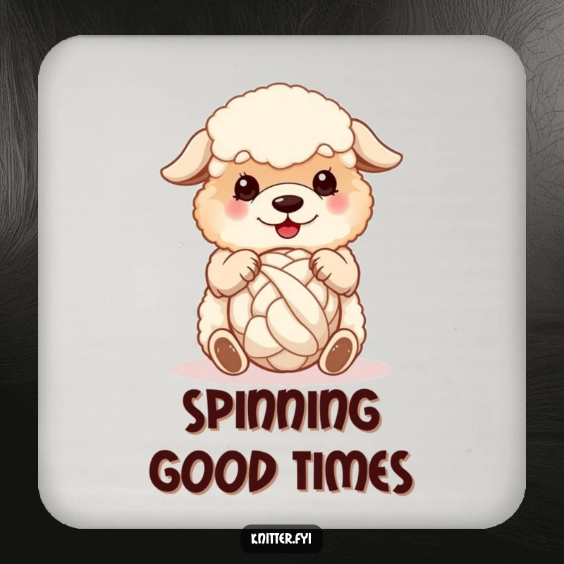 Funny sheepdog coaster, a fluffy dog happily spinning a ball of wool with its paws, protecting surfaces with cuteness.