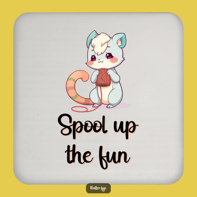 Funny Drink Coaster: Playful Creature Winds Yarn, Protect Surfaces!