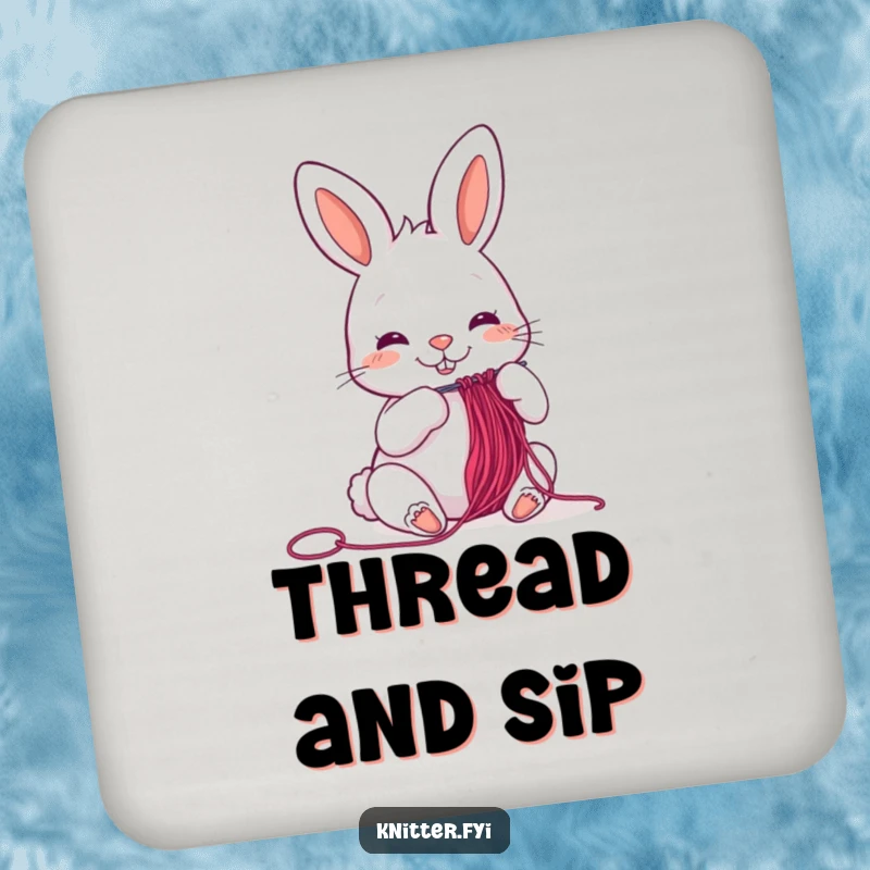 Funny cheerful rabbit coaster threading a needle, a protective and cute surface accessory.