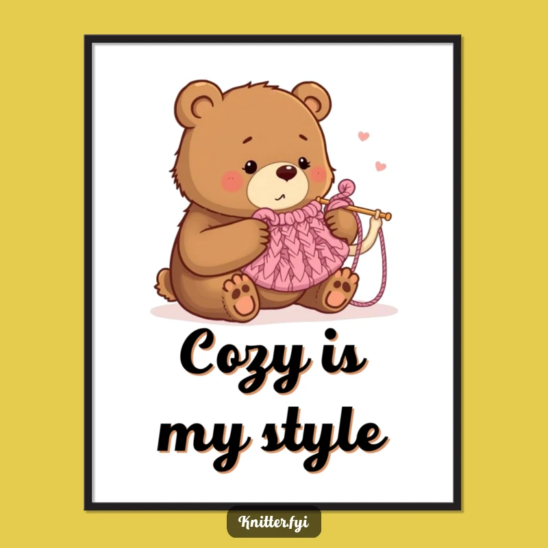 Funny Bear Knitting Poster: Hilarious Wall Art for Crafters and Animal Lovers - Perfect Gift