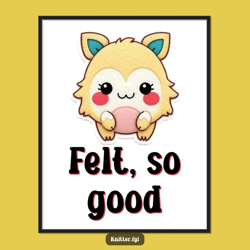 Funny Felt Art Poster: Gleeful Creature's Crafting Moment, Whimsical Funny Gift Decor
