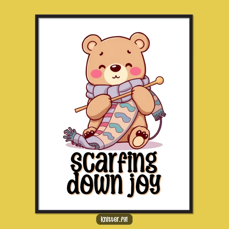 Funny Bear Knitting Scarf Poster - Cozy Craft Art Print Gift