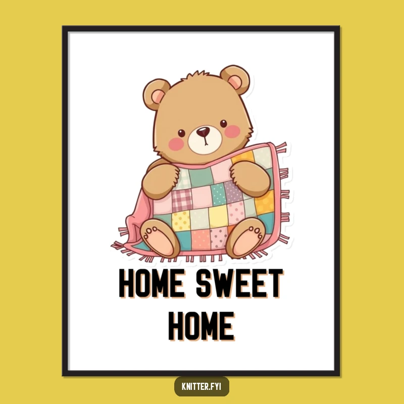 Funny Bear Quilting Poster: Cozy Patchwork Art, Home Decor Gift