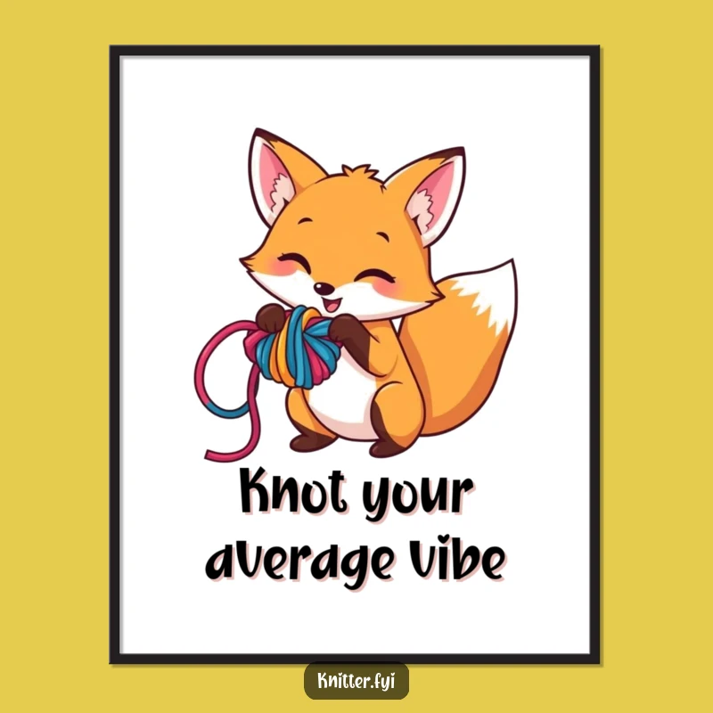 Funny Fox Yarn Art Poster: Mischievous Knot Design, Whimsical Wall Decor Gift