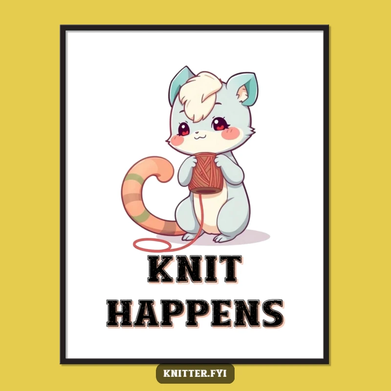 Funny Poster: Playful Creature Winds Yarn, Whimsical Wall Art Gift!
