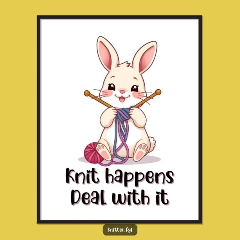 Funny Rabbit Knitting Poster: Cheerful Yarn Art Print, Unique & Adorable Funny Gift