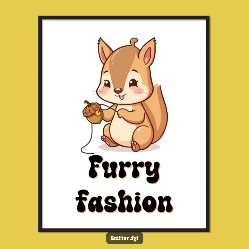Funny Squirrel Stitching Poster: Whimsical Acorn Cap Art, Home Decor Gift