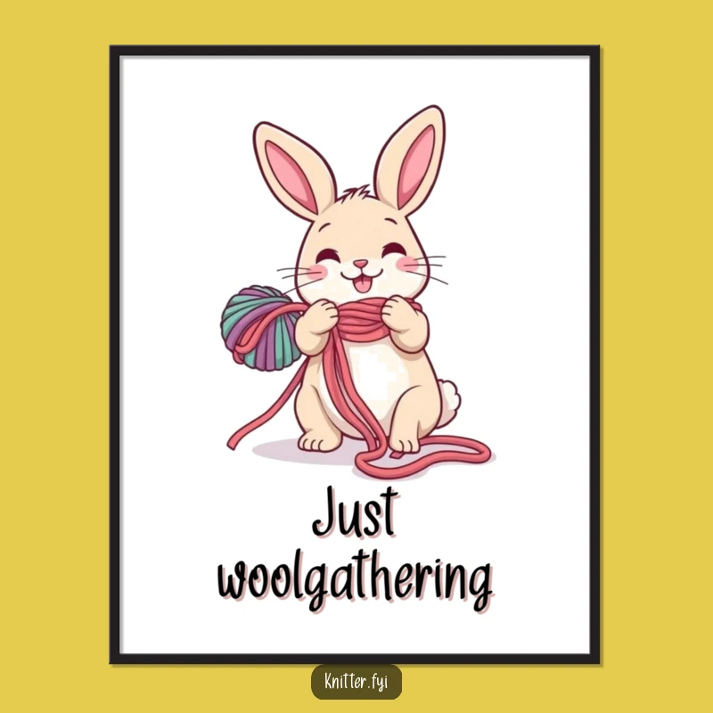 Funny Rabbit Knitting Poster: Whimsical Art of a Hare Unraveling Yarn, Home Decor