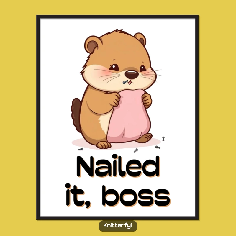 Funny Beaver DIY Poster: Cheerful Hammering Beaver Miniature Craft Art