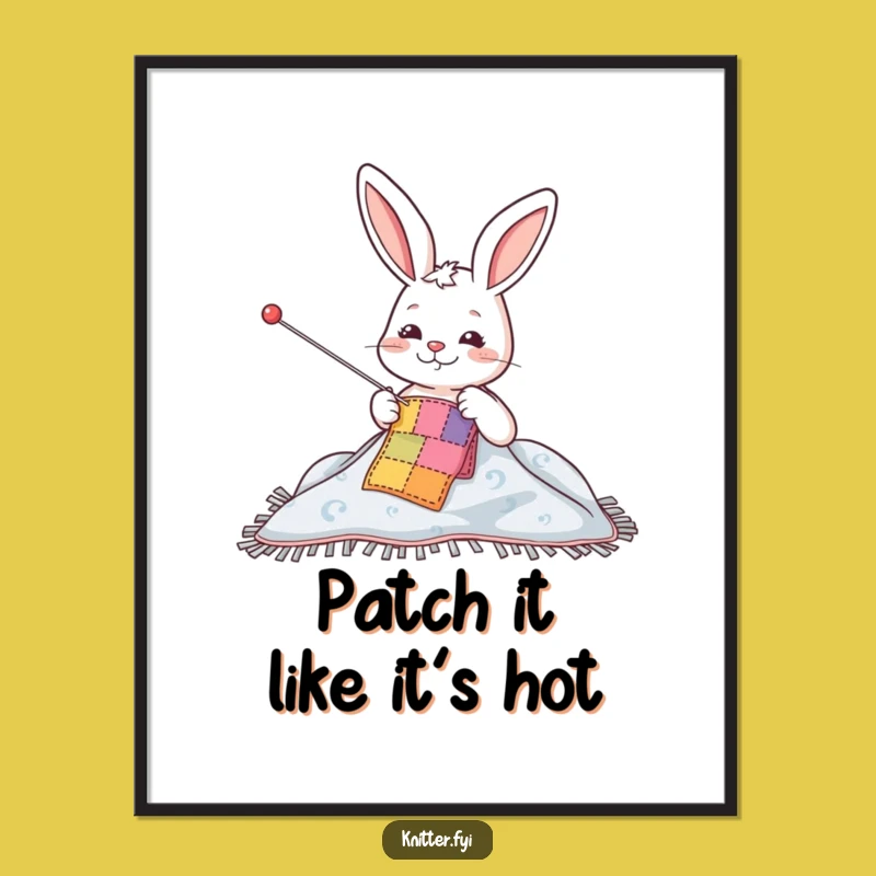 Funny Rabbit Sewing Patch Poster - Whimsical Craft Art Print Gift