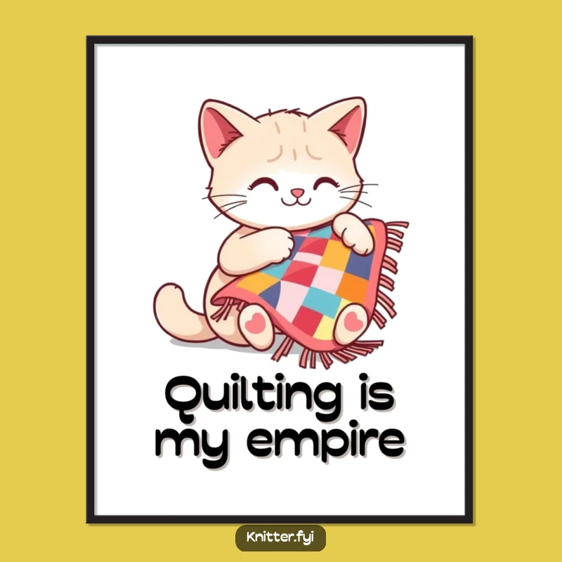 Funny Cat Quilting Poster: Adorable Art Print of a Happy Sewing Feline, Unique Funny Gift