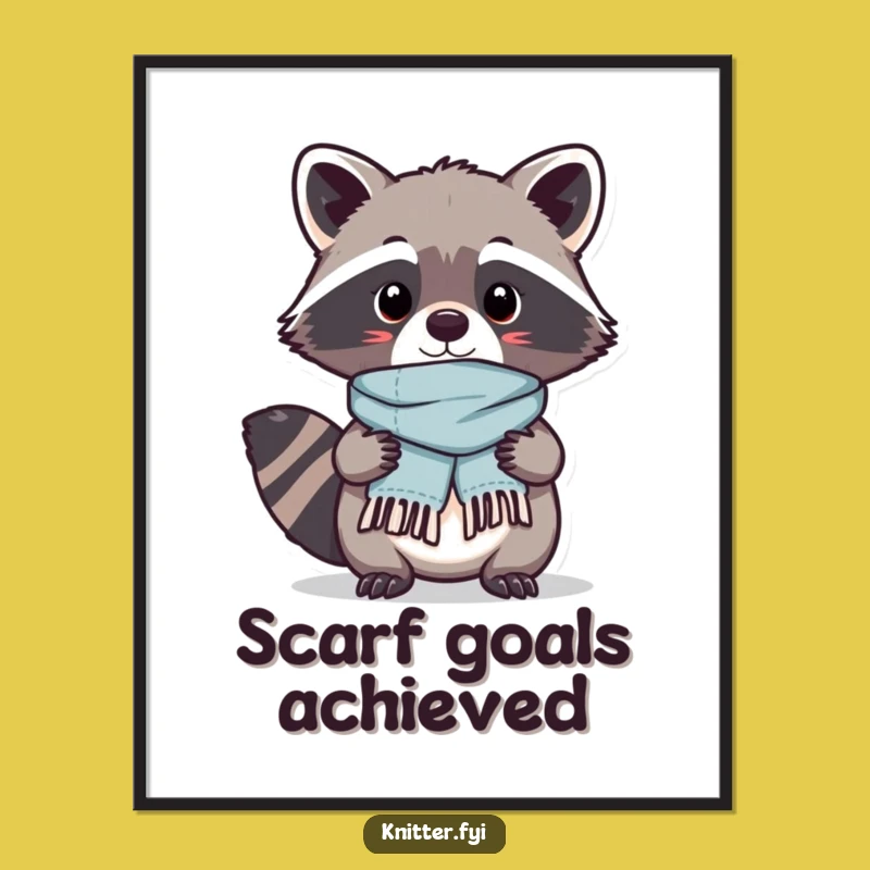Funny Kawaii Raccoon Poster: Scarf Crafting Art - Hilarious Wall Decor Gift