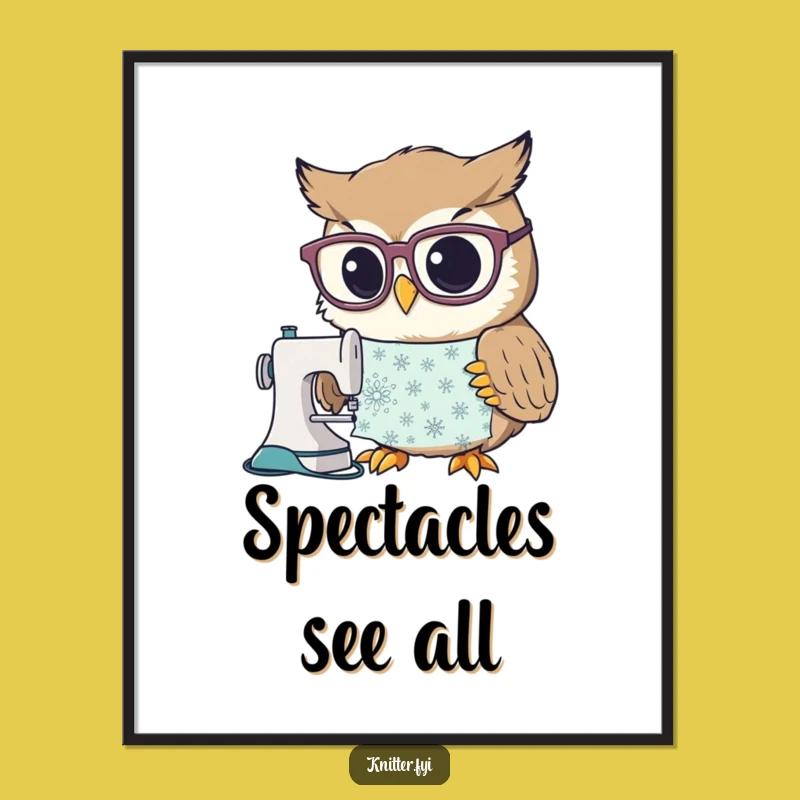 Funny Owl Sewing Poster: Curious Pattern Study, Whimsical Decor Gift