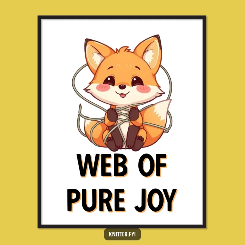 Funny Fox Yarn Poster: Whimsical Wall Art for Crafty Spaces