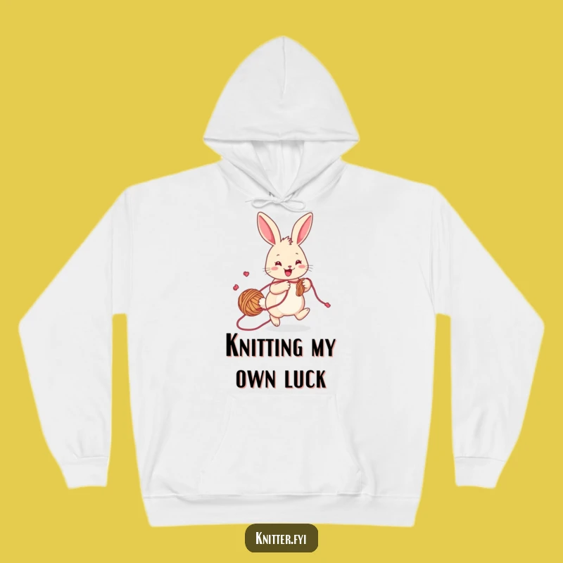 Cozy Funny Rabbit Knitting Hoodie: Playful Bunny with Yarn, Perfect Warm Funny Gift