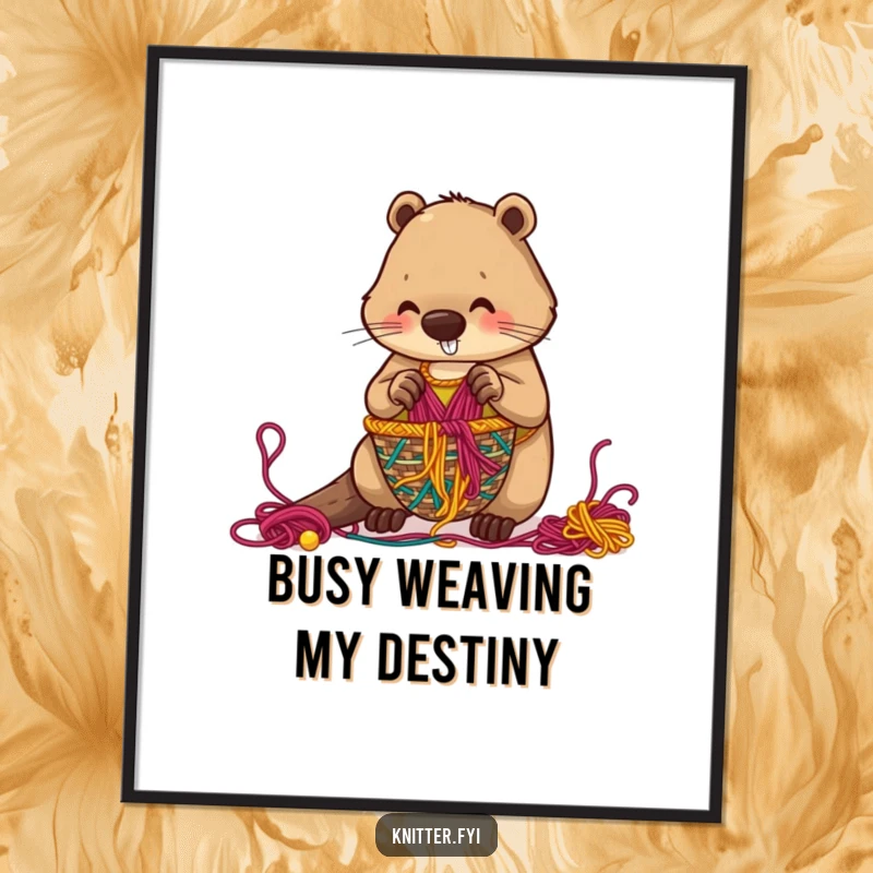 Funny free printable beaver wall art, a beaver creating an intricate basket, unique DIY home decor.