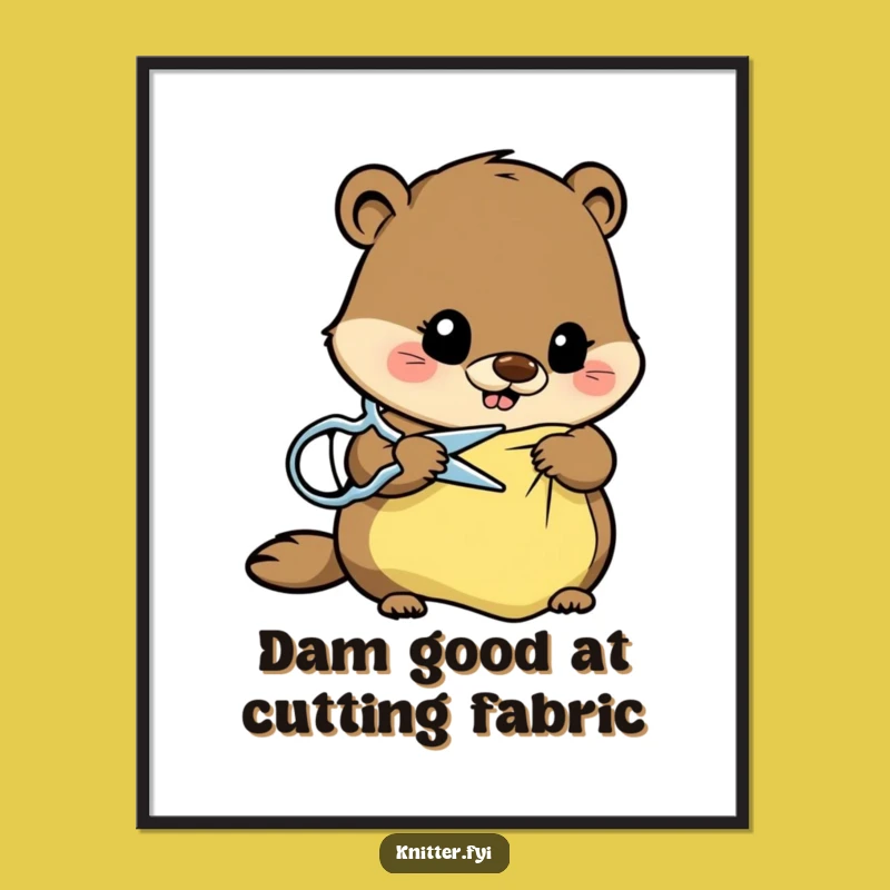 Funny Free Printable Beaver Wall Art: Humorous Beaver Tailor Cutting Fabric Downloadable Decor