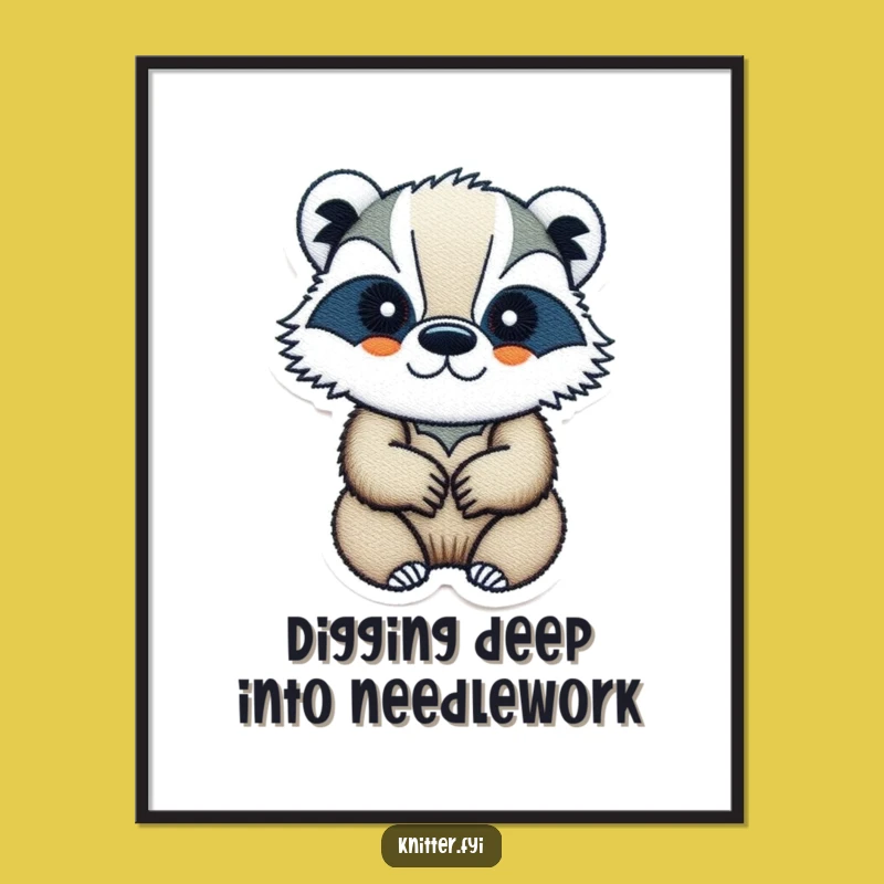 Funny Free Printable Badger Wall Art: Determined Badger Embroidery Downloadable Decor