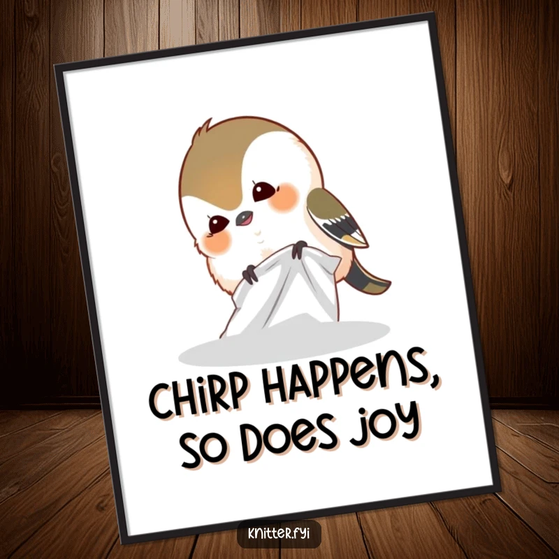 Funny Free Printable Chickadee Wall Art: A giggling chickadee pecking fabric, bringing playful charm to your decor.