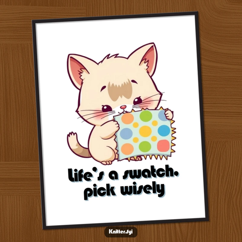 Free Printable Wall Art: A curious creature with animated, twitching whiskers inspects a colorful pattern swatch with great interest.