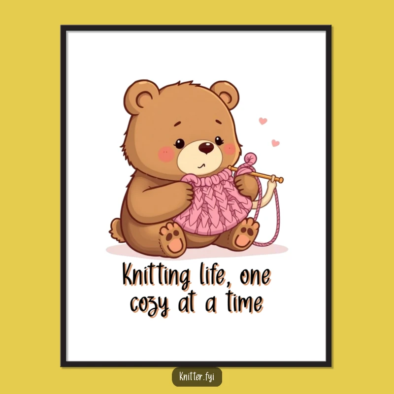 Free Printable Wall Art: Funny Knitting Bear Mastering Tea Cozies - Downloadable Art For Home