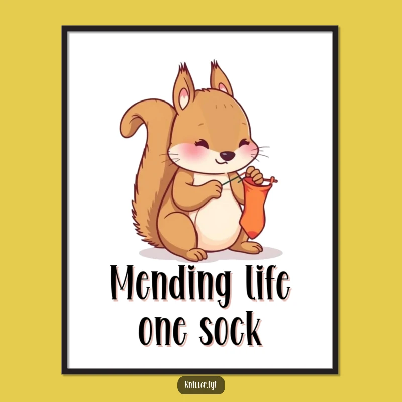 Free Printable Wall Art: Mending Squirrel Quirky Scene Funny Downloadable Art