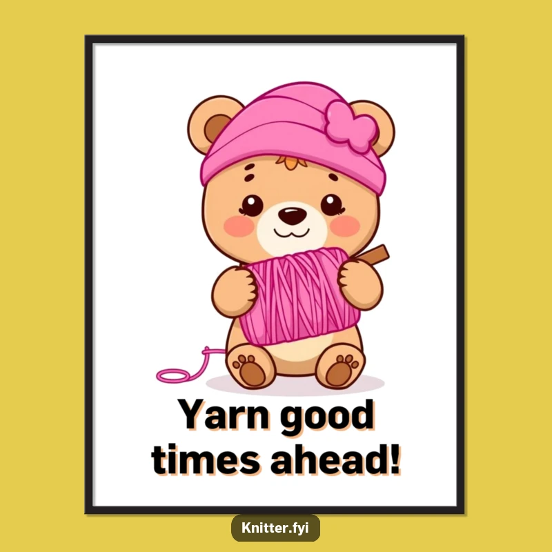 Funny Free Printable Bear Cub Wall Art: Pink Yarn Vibes Downloadable