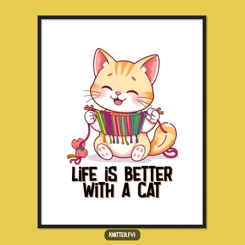 Funny Free Printable Wall Art: Cat Weaving Art Downloadable Print