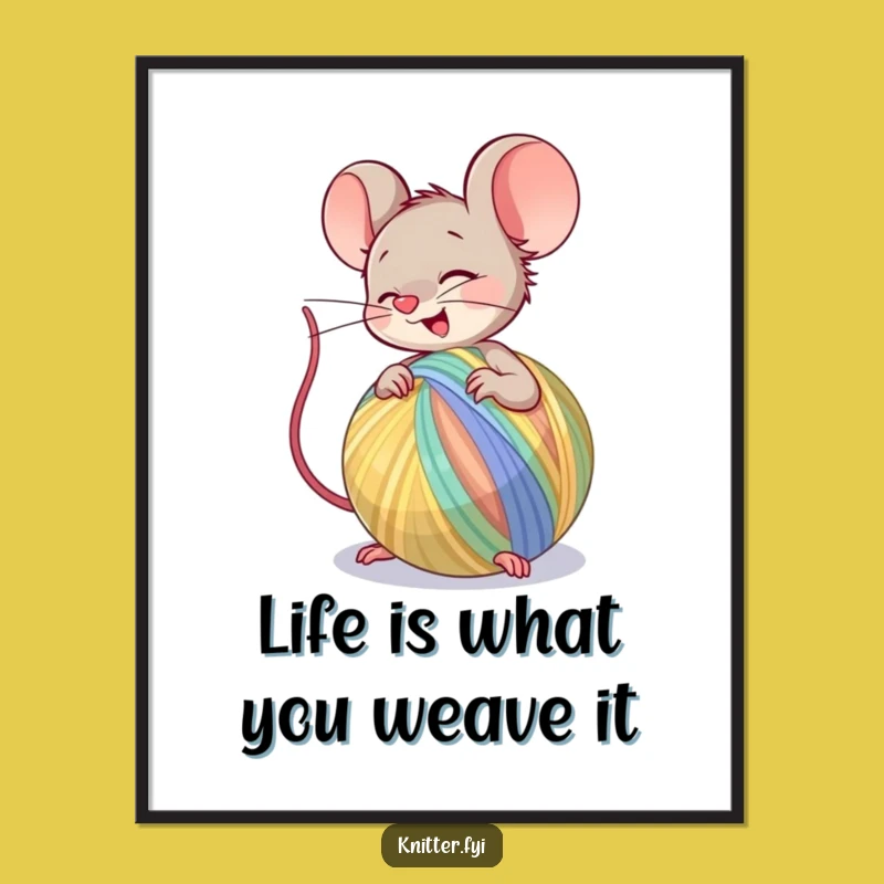 Funny Free Printable Wall Art: Mouse Spins Colorful Yarn Decor!