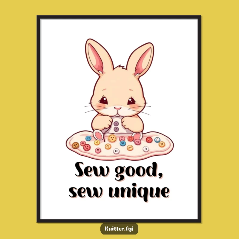 Funny Free Printable Wall Art: Rabbit Sewing Buttons Downloadable Decor