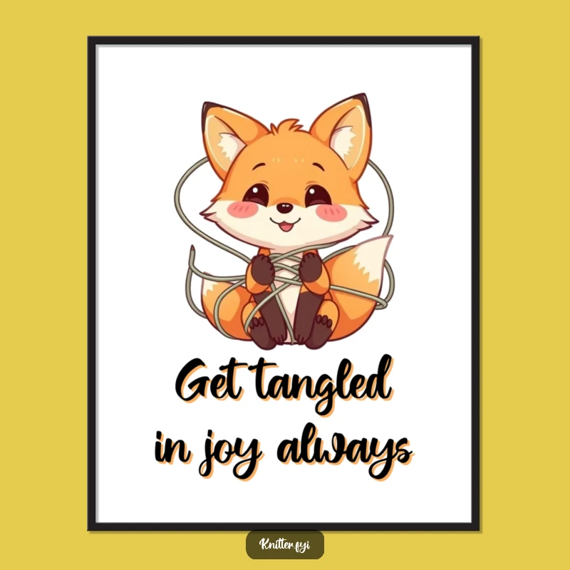 Funny Free Printable Wall Art: Playful Fox Yarn Tangle - Whimsical Downloadable Decor