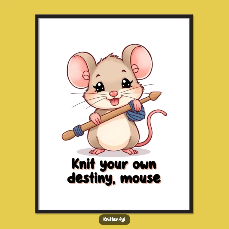 Free Printable Mouse Art: Determined Knitter Downloadable Poster for Home