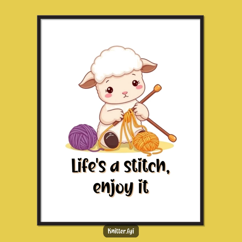 Funny Free Printable Wall Art: Cute Sheep Yarn Craft - Whimsical Downloadable Decor