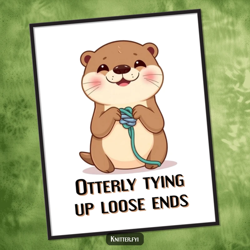 Whimsical free printable wall art: a smiling otter with great concentration tying a perfectly executed knot on a single strand of yarn.