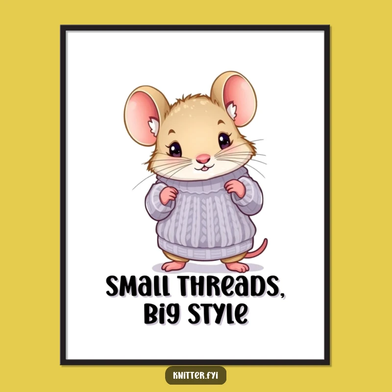 Funny Free Printable Mouse Wall Art: Cozy Knits Downloadable Decor