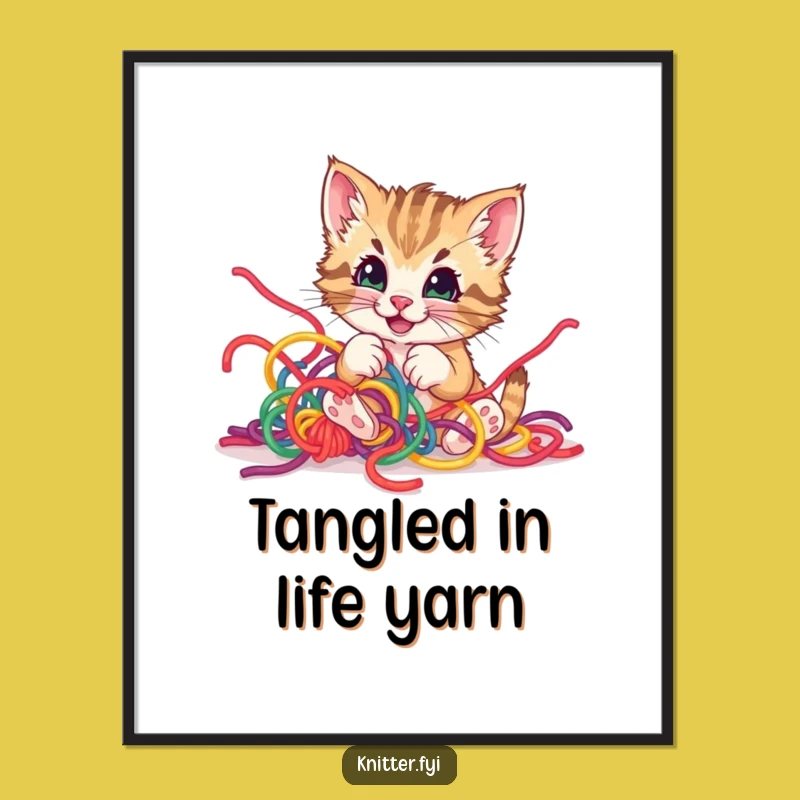 Free Printable Wall Art: Playful Kitten Yarn Fun Funny Downloadable Art