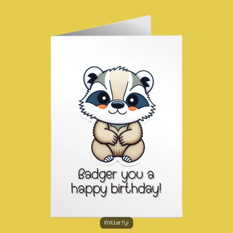 Free Printable Badger Birthday Card: Determined Badger Embroidery Surprise Downloadable