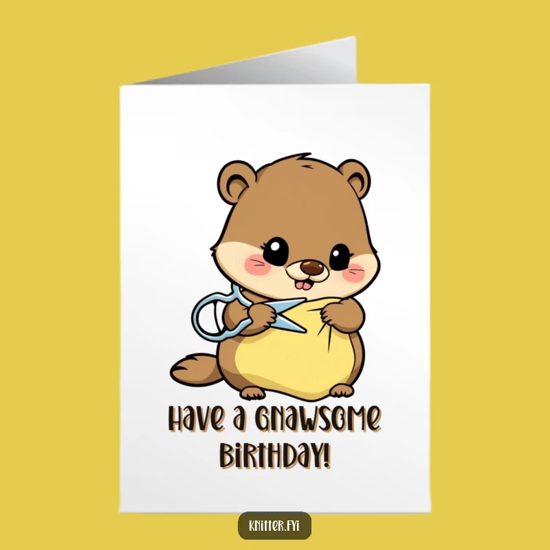 Free Printable Beaver Birthday Card: Funny Beaver Tailor Cutting Fabric Surprise Downloadable