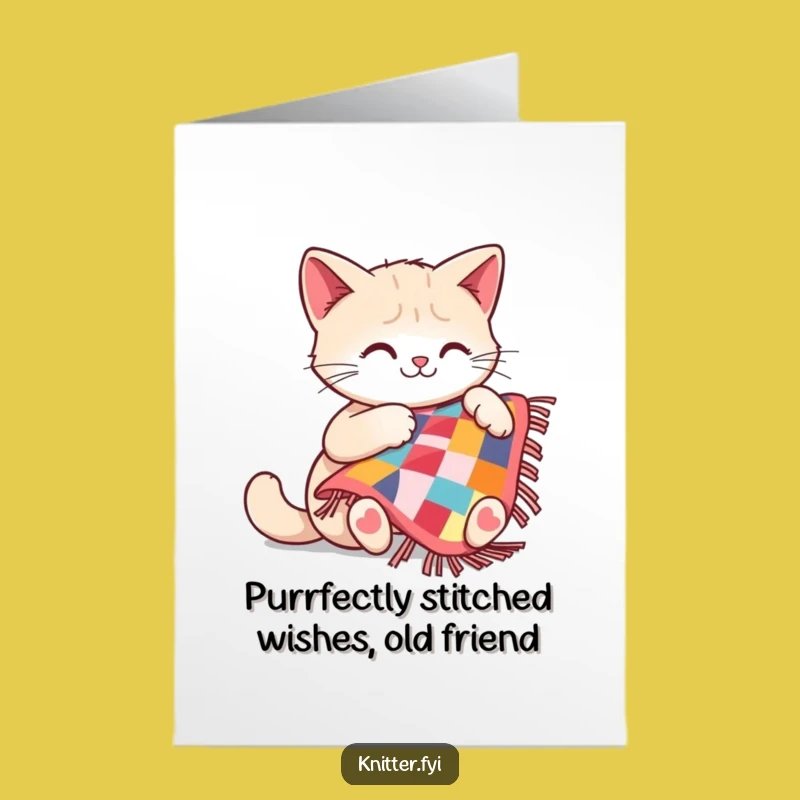 Free Printable Birthday Card: Funny Cat Sewing Quilt, Hilarious Downloadable Craft Gift
