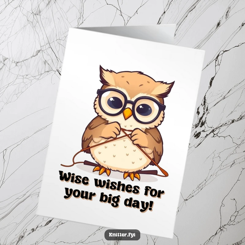 Funny Free Printable Owl Birthday Card: Spectacled owl meticulously threading a needle, perfect for sewing enthusiasts and bookworms.